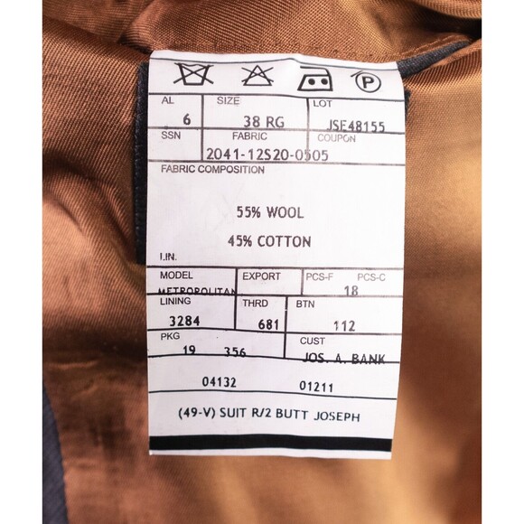 Joseph Jos A. Bank Men's Sz 38R Gray Solid Cotton/Wool Blend 2 Button Slim Fit - Picture 10 of 12